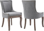 Modern Dining Chairs Set of 2, High Back Dining Chairs Side Chairs with Solid Wood Legs, Upholstered Fabric Dining Room Chairs for Dining Room Kitchen, Grey
