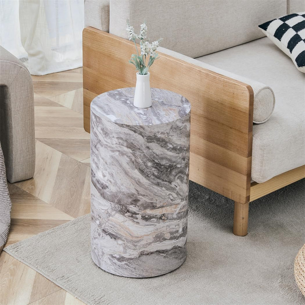 Round End Table Living Room Table, Faux Marble Sofa Couch Side Table, Bedside...