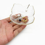 Flower Small Ring Dish, Glass Jewelry Tray for Women, Room Decor Jewelry Plate, Trinket Dish, Engagement Ring Holder, Bathroom Nightstand Ring Bowl for Earrings, Gifts, Key Dish