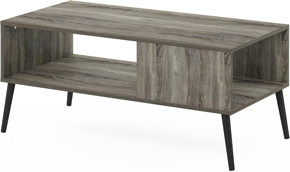 Furinno Claude Mid Century Style Coffee Table with Wood Legs, French Oak Grey...