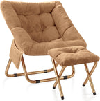 Kasunpul Comfy Saucer Chair, Foldable Living Room Chairs, Soft Faux Fur Lounge Chair for Bedroom, Reading Chairs for Adults, Teens, X-Large (Brown)
