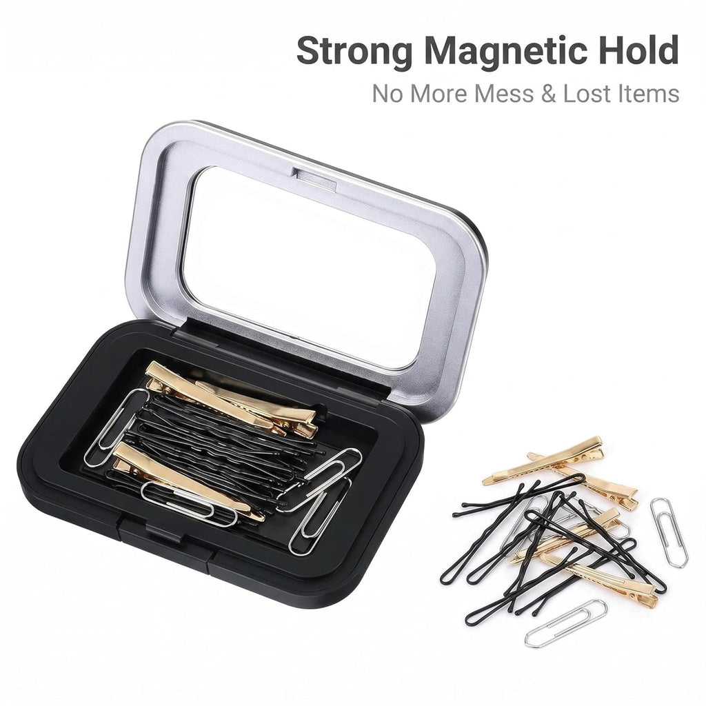 2 Pcs Magnetic Bobby Pin Holder - Portable Strong Magnet Organizer for Hair Pins, Paperclips & Metal Accessories, Travel Friendly for Makeup Bag, Vanity & Office