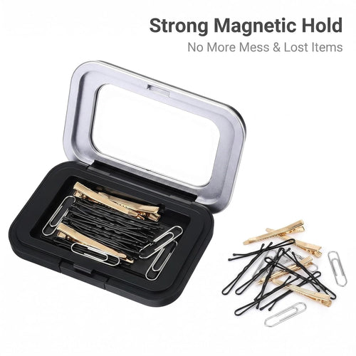 2 Pcs Magnetic Bobby Pin Holder - Portable Strong Magnet Organizer for Hair Pins, Paperclips & Metal Accessories, Travel Friendly for Makeup Bag, Vanity & Office