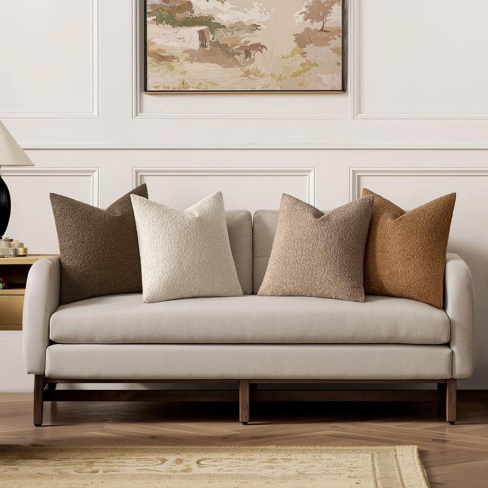 MIULEE Fall Decorative Boucle Throw Pillow Covers 20x20 Brown Set of 4