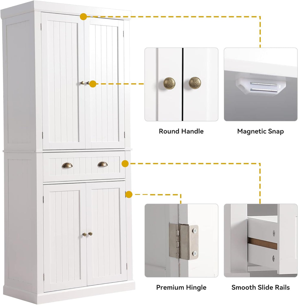 LOUVIXA 72" Kitchen Pantry Storage Cabinet, Freestanding Cupboard with 2...