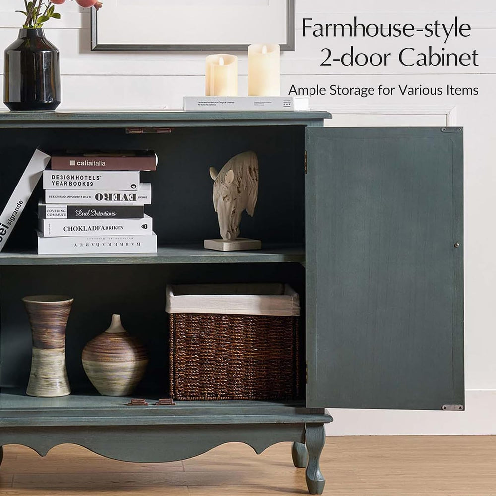 HULALA HOME Farmhouse Storage Cabinet with 2 Doors, Blue