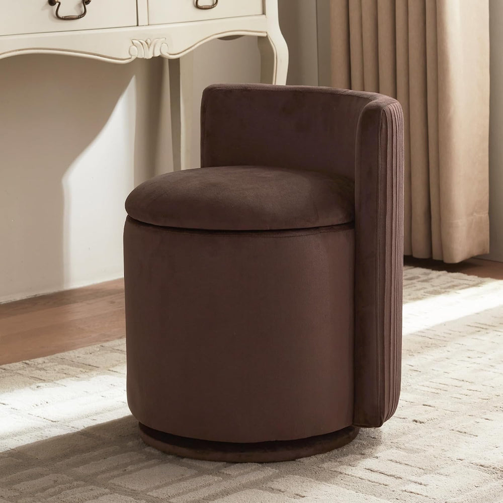 Velvet Vanity Chair with Storage, 360° Swivel Makeup Stool with Stripes Back ...