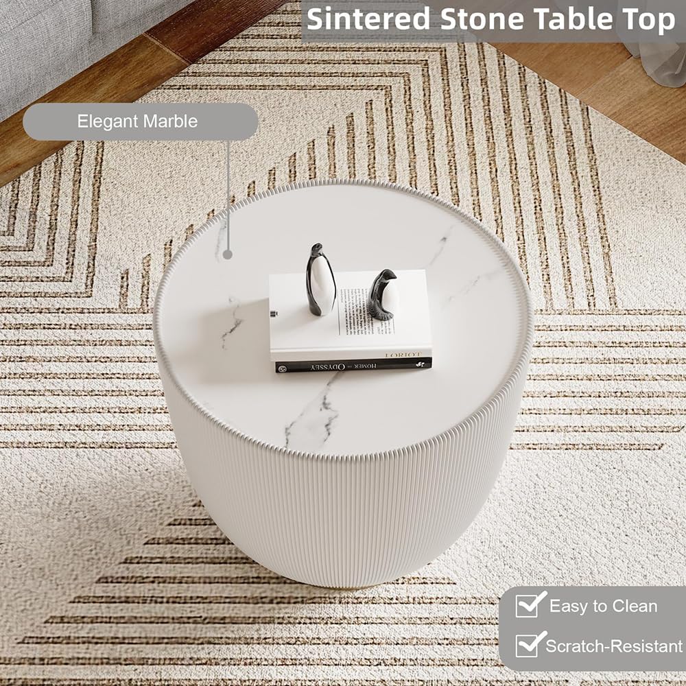Round Side Table Coffee End Tables for Living Room, Bowl Shape Snack Accent T...