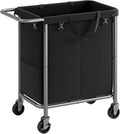 SONGMICS Laundry Basket with Wheels, 2-Section Rolling Laundry Hamper, 37 Gallons (140 L), Removable Liner, Steel Frame with Handle, 27.2 x 15.4 x 31.9 Inches, Ink Black URLS004B01