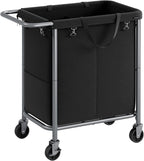 SONGMICS Laundry Basket with Wheels, 2-Section Rolling Laundry Hamper, 37 Gallons (140 L), Removable Liner, Steel Frame with Handle, 27.2 x 15.4 x 31.9 Inches, Ink Black URLS004B01