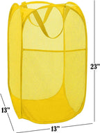 BATTOO Deluxe Strong Mesh Pop up Laundry Hamper Basket with Side Pocket for Laundry Room, Bathroom, Kids Room, College Dorm or Travel Yellow