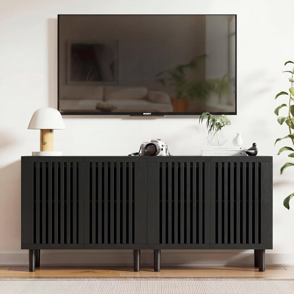 CHUWELL 31.5" Farmhouse Buffet Cabinet with Storage, Modern Black Sidebo...