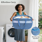 100L Mesh Pop Up Laundry Hampers with Handles, Extra Large Collapsible Laundry Baskets 2 Pack, Portable Travel Laundry Basket, Dirty Clothes Hamper Light Breathable, Bule. 2H