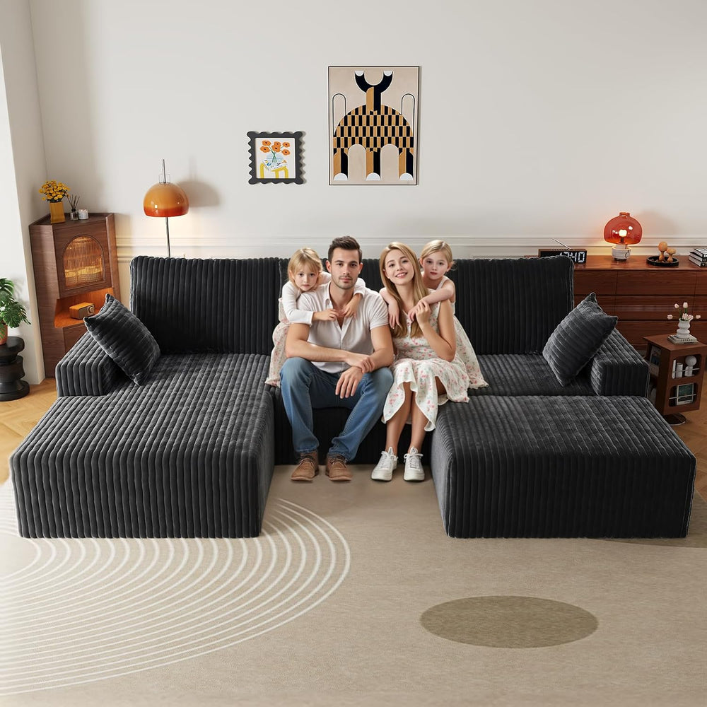 108" U-Shape Modular Sectional Cloud Couch with Ottoman, Deep Seat Couch...