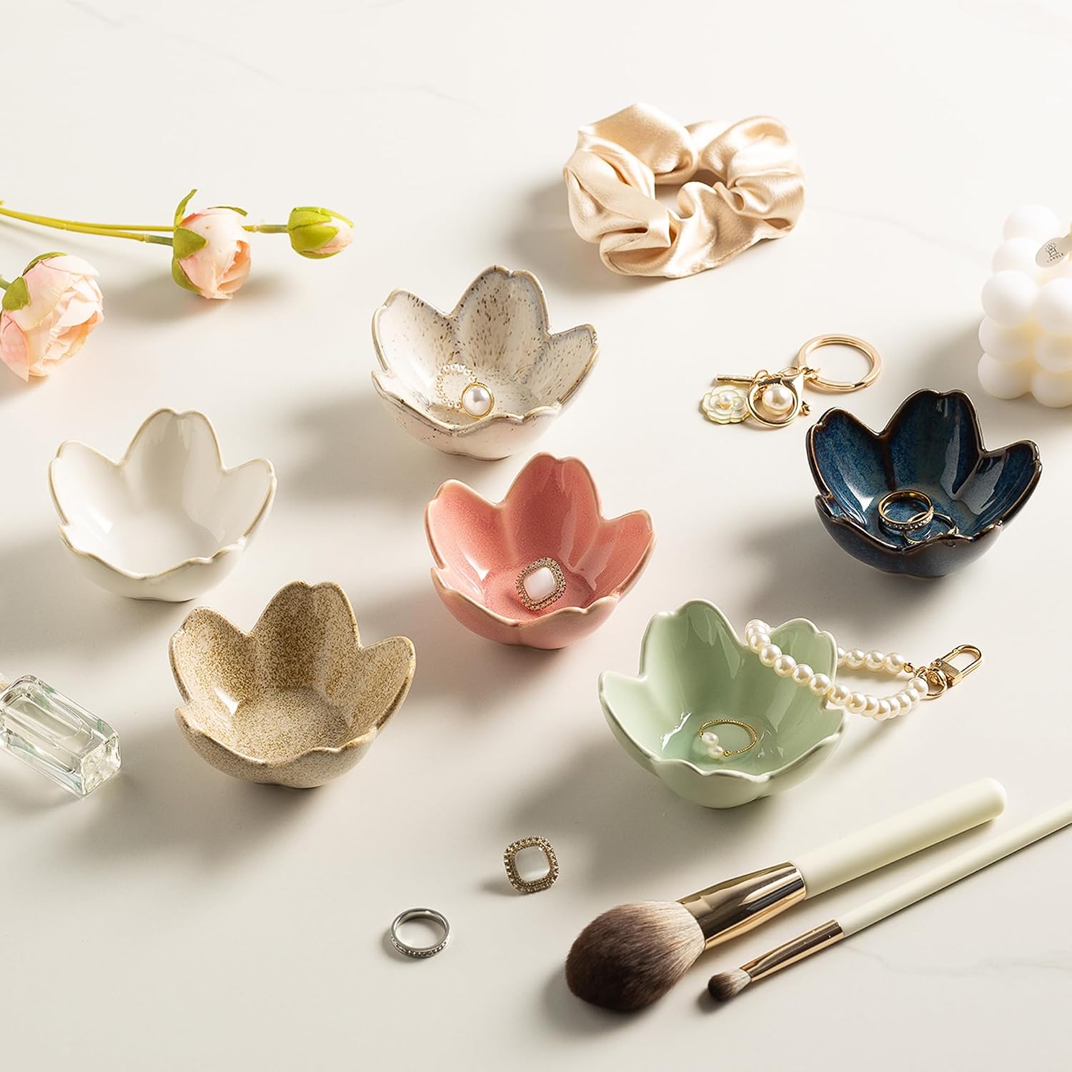 Flower Ring Holder Dish, Ceramic Jewelry Tray, Small Trinket Dish | Jewelry plate bowl works as a cute ring holder dish, adding aesthetic room decor and Christmas birthday gifts for women.