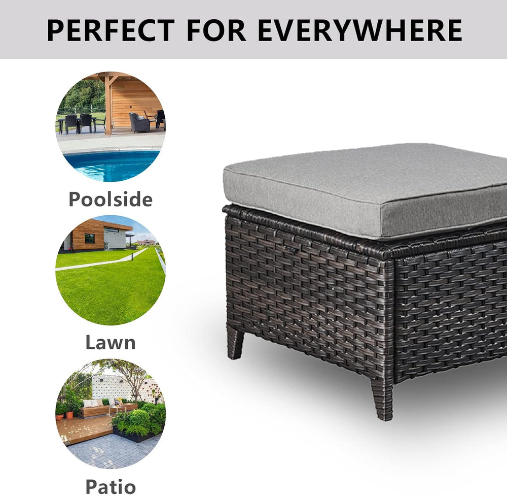 Belord Outdoor Furniture Ottoman Set of 2 Patio Seating Footstool All-Weather...