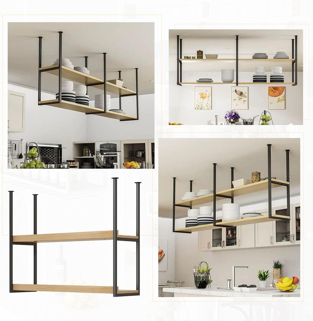 Wine Rack Ceiling Mounted Bottle Shelf Goblet Storage, Solid Wood Wine Storag...