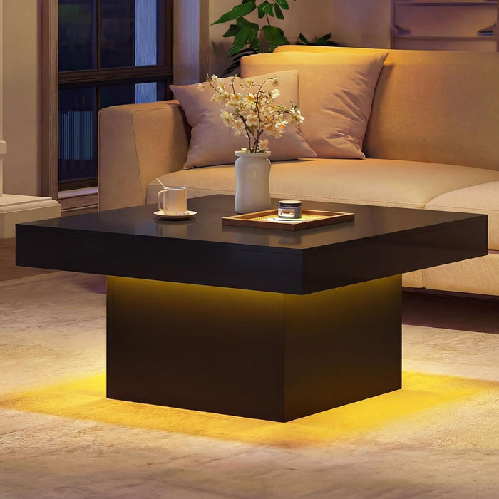 GIANTEX LED Coffee Table, Square Center Table, Black