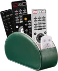 Remote Control Holders Organizer Box with 5 Compartment PU Leather Multi-functional Office Desk Storage Caddy Store Tv Remote for Media Player,Brush,Pencil,Glassees&Office Supplies (Dark Green)