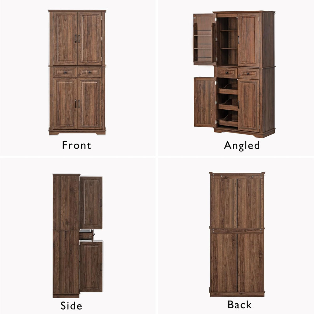 71" Tall Mid-Century Modern Kitchen Pantry with 3 Pull-Out Cabinets &amp...