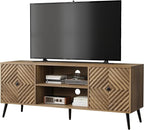 Smuxee Walnut TV Stand with Fluted Diamond Doors, 55.12" Mid Century Modern TV Media Console for TVs up to 65", TV Cabinet with Adjustable Shelf & 2 Cabinets for Living Room