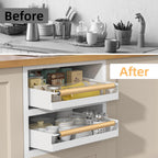 2 Pack No-Drill Pull Out Cabinet Organizer 15.3'' Deep Expandable Slide Out Drawers for Kitchen Pantry & Under Sink Storage, Adhesive Nano Film Mount, White