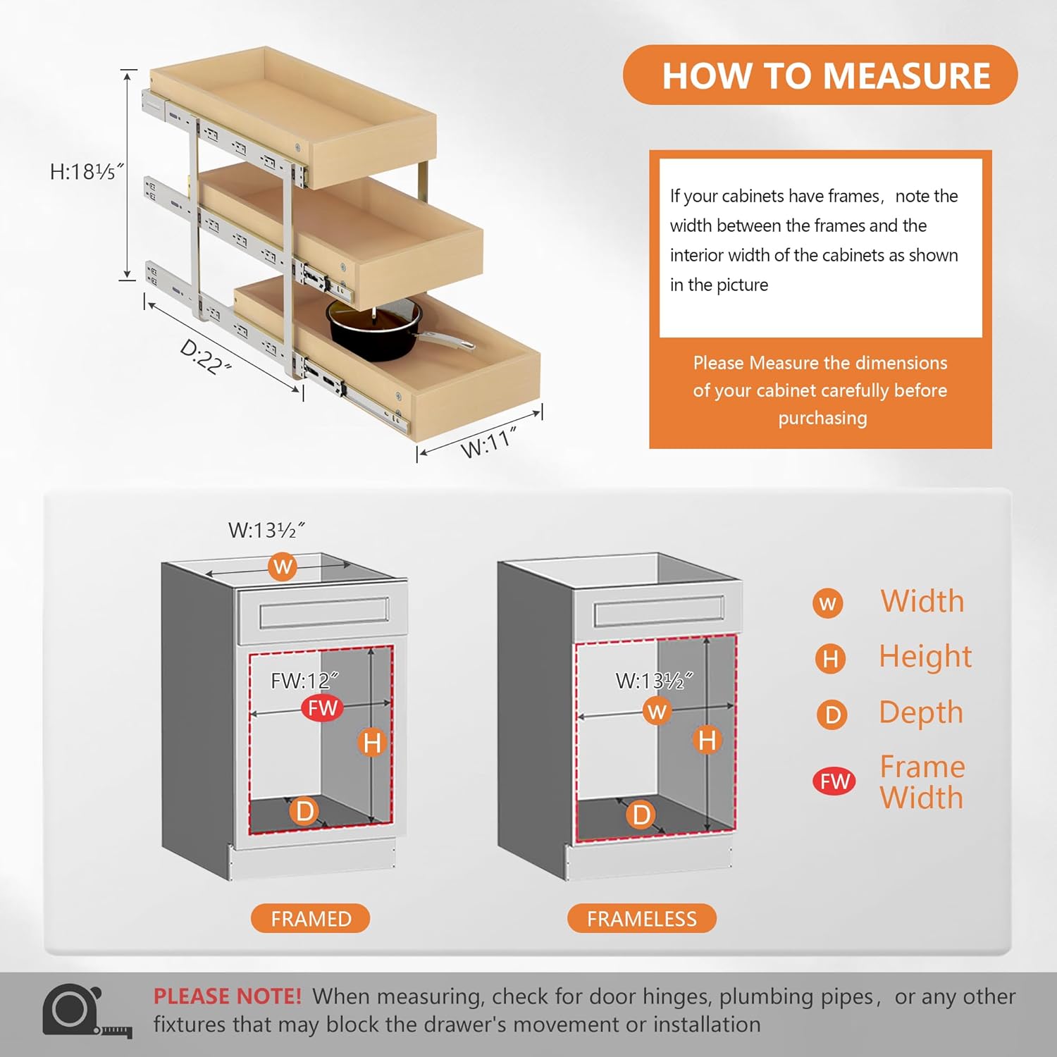 WelFurGeer 3-Tier Pull Out Cabinet Organizer with Soft Close, Heavy-Duty Slide Out Drawers for Cabinets, Pull Out Drawers for Cabinets, Bottom Mount Shelves for Kitchen, Pantry, Bathroom