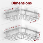 Corner Shower Caddy - 2 Pack, Adhesive Shower Organizers, Rustproof Stainless Steel Shower Shelves with 8 Hooks, No Drilling Bathroom Organizers and Storage Racks, Space-Saving, Silver, Large