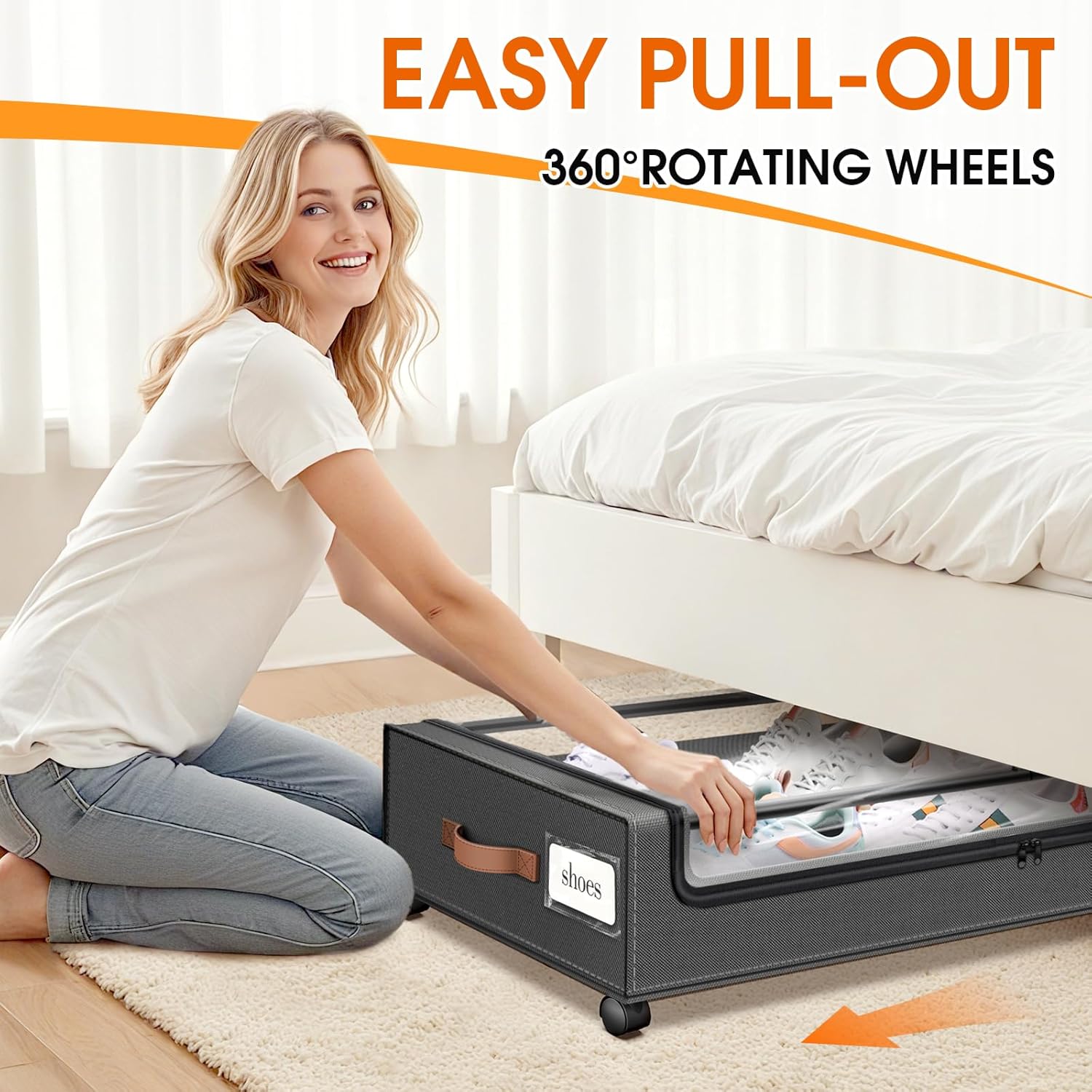 Under Bed Storage with Wheels 3Pack Storage Containers with Clear Window&Label Under Bed Drawers Rolling Under Bed Storage for Clothes,Shoes, Blankets (30.71 x 16.93 x 6.69 in, Dark Grey)