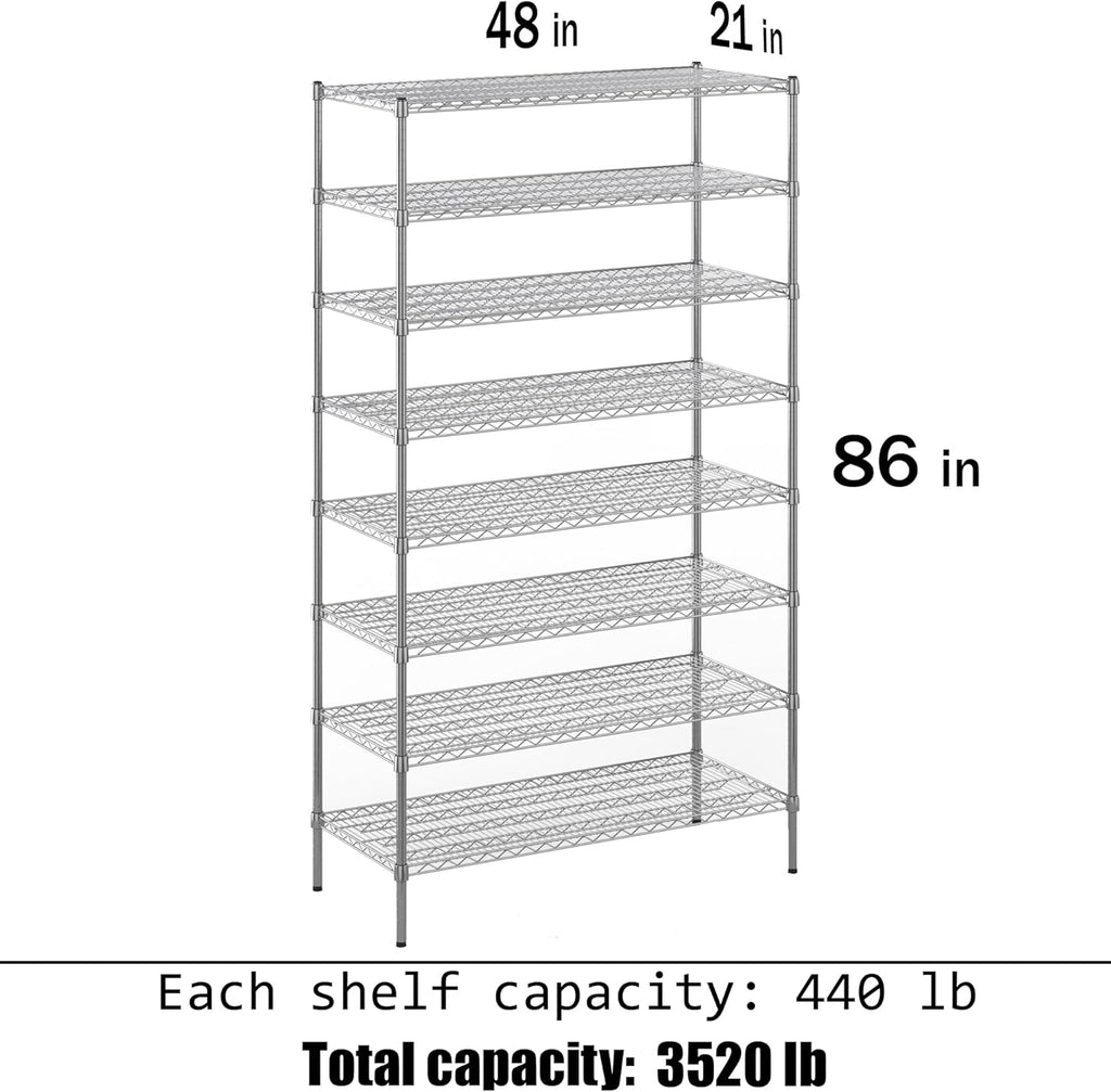 21" Deep x 48" Wide x 86" Height Wire Shelving Kit | 8-Tier | NSF Commercial Storage Rack Unit