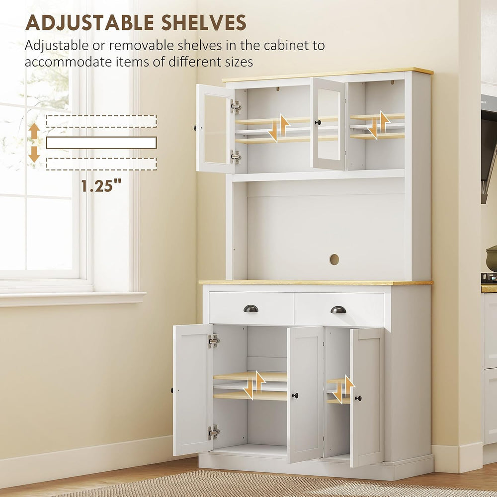 HOMCOM Kitchen Pantry Storage Cabinet with Microwave Stand, 71" Modern K...
