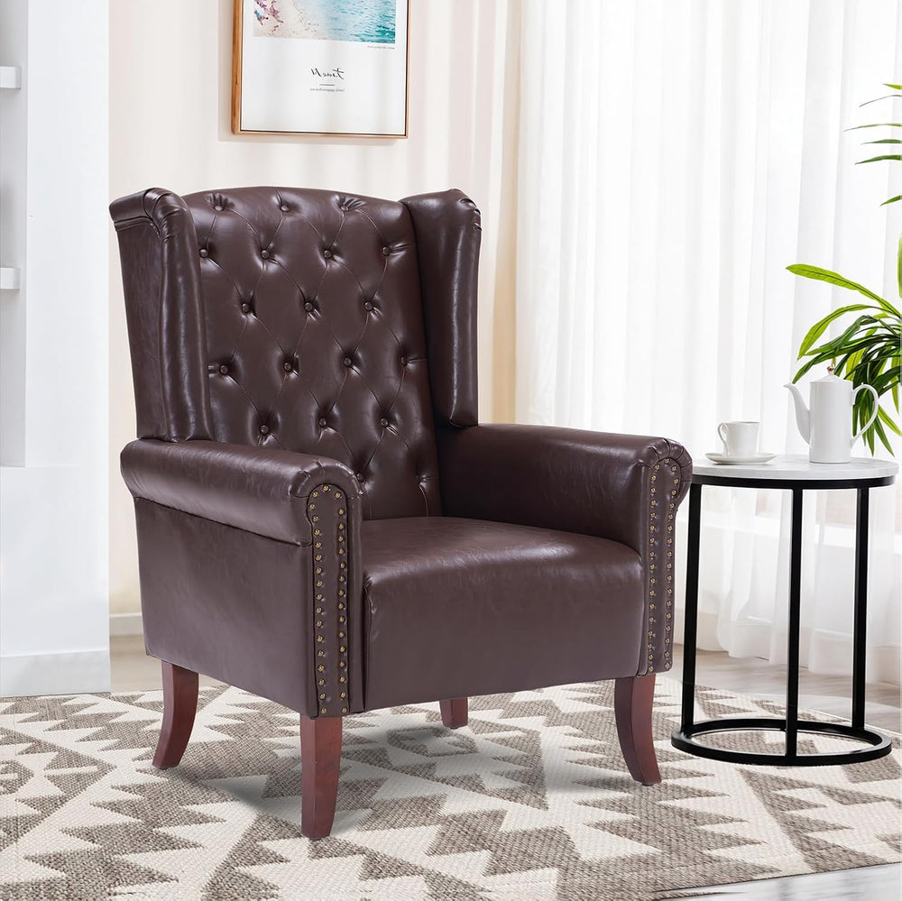 Modern Accent Chair Set of 2, Mid-Century Faux Leather Armchair Upholstered C...