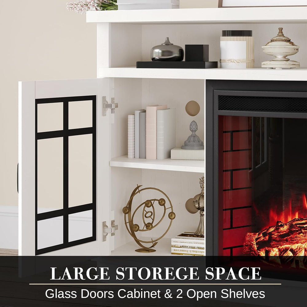 LUXOAK 59" Curved Fireplace TV Stand with Storage Cabinet for TVs Up to ...