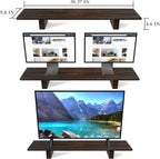 "WEGASTU Solid Wood Rustic Desk Monitor Stand with Storage，Large Dual Monitor Stand Riser for Laptop Computer/TV/PC/Printers, Perfect Desktop Stands Organizer with Underneath Storage for Office