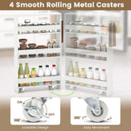 MAT EXPERT Slim Rolling Storage Cart, 4-Tier Freestanding Slim Storage Cart with Wheels 360 Degree & Metal Handle, Wooden Utility Cart for Narrow Kitchen, Laundry Room, Bathroom (Plain White)