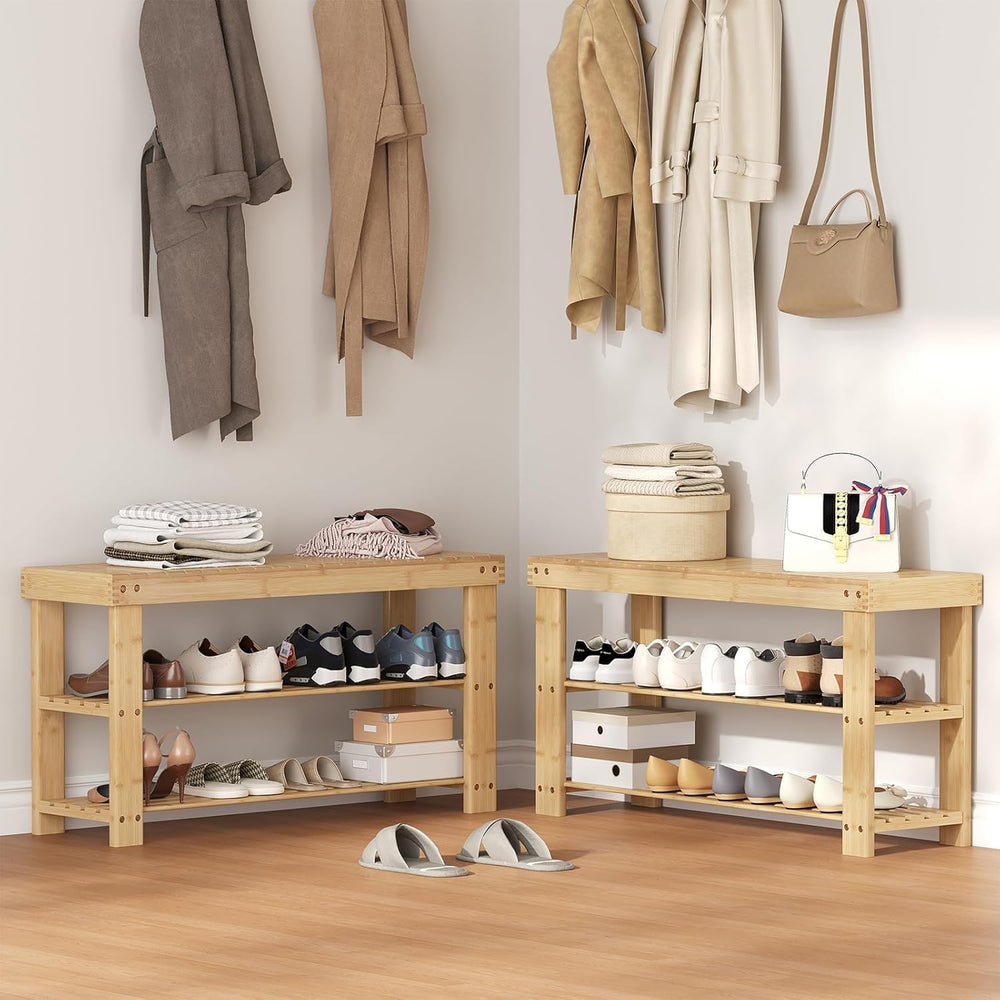 Simple Deluxe Shoe Rack Bench, 3-Tier Bamboo Storage Organizer, 286lb Capacit...