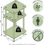 Furinno JUST Side Table, 3-Tier End Table, Open Shelves Night Stand, Bedside Table, Toolless Assembly, for Living Room, Bedroom, Bathroom, Sage Green