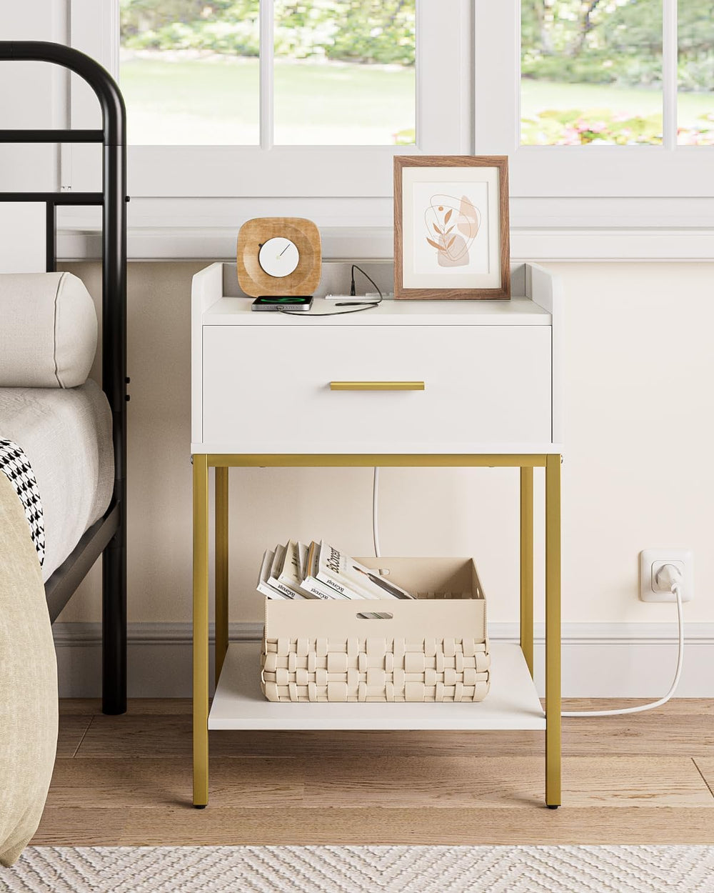 Masupu Nightstand with Charging Station,3-Tier Modern Bedside Night Stand wit...