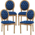 French Country Dining Chairs Set of 4, Blue Kitchen & Dining Room Chairs, Velvet Kitchen Chairs, Tufted Upholstered, Wood Legs, Sillas De Comedor (Velvet, Blue, 4 Pcs)