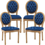 French Country Dining Chairs Set of 4, Blue Kitchen & Dining Room Chairs, Velvet Kitchen Chairs, Tufted Upholstered, Wood Legs, Sillas De Comedor (Velvet, Blue, 4 Pcs)