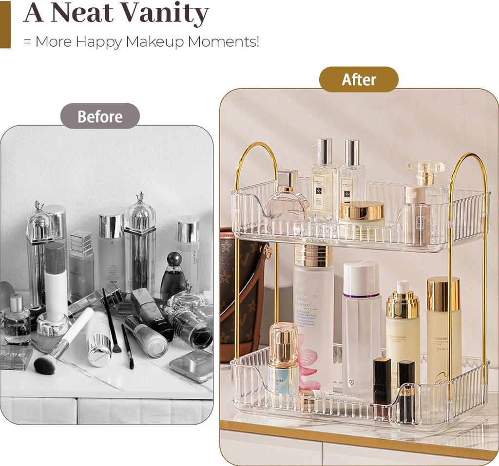Aveniee Bathroom Counter Organizer, 2 Tier Perfume Skin Care Countertop Storage Shelf, Vanity Makeup Tray for Cosmetic Skincare Lotion,Clear