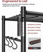 Sakugi Storage Shelves - 4-Tier Spacious Shelf Organizer with Hooks & Leveling Feet, Easy to Assemble, Rust-Resistant Garage Shelving for Kitchen, Pantry, Bedroom, 33.2" x 12.7" x 57.3", Black