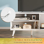 WLIVE TV Stand for 43 Inch TV, Small Entertainment Center with Storage Cabinet & Adjustable Shelves, Mid-Century Modern TV Stands for Living Room and Bedroom, TV Console Suit 32 Inch TV, White