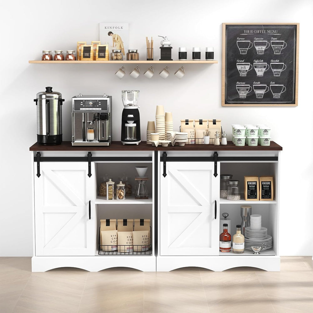 HOMFAMILIA 31.5" H Farmhouse Coffee Bar Cabinet w/Storage, White Kitchen...
