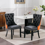 Dining Room Chairs Set of 4, Upholstered Tufted Dining Chairs with High Back, Nailhead Trim and Solid Wood Legs, Modern Dinning Chairs for Dining Room, Black Pu Leather Splicing Orange Velvet