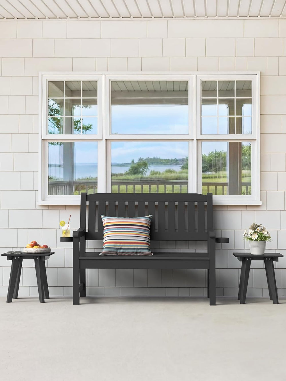 Outdoor Side Table, HDPE Weather Resistant Small Patio Table for Porch and Ba...