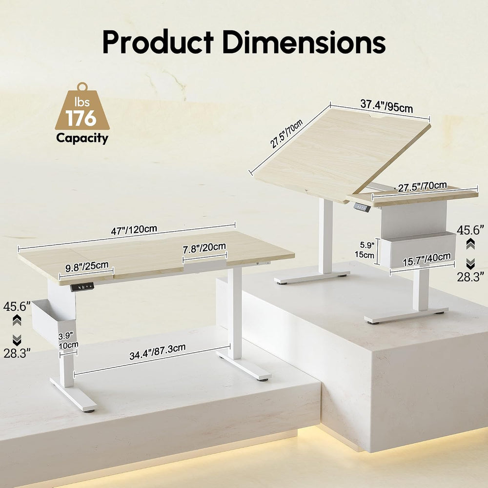 TIQLAB Drafting Tables, Electric Standing Desk Tilt, 47 * 27.5"