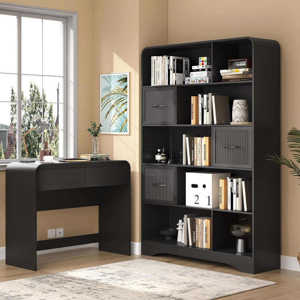 Tall Bookshelf with Drawers, 70" Modern Bookcase with Adjustable Storage...