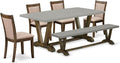 East West Furniture V797MZ716-6 6 Piece Kitchen Table Set Contains a Rectangle Dining Table with V-Legs and 4 Dark Khaki Linen Fabric Parson Chairs with a Bench, 40x72 Inch, Multi-Color