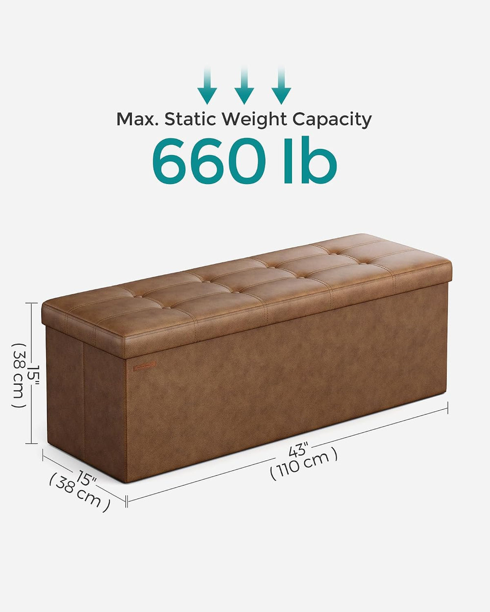 SONGMICS Storage Ottoman Bench, 43.3 Inches Folding Foot Rest Stool | PU Leat...